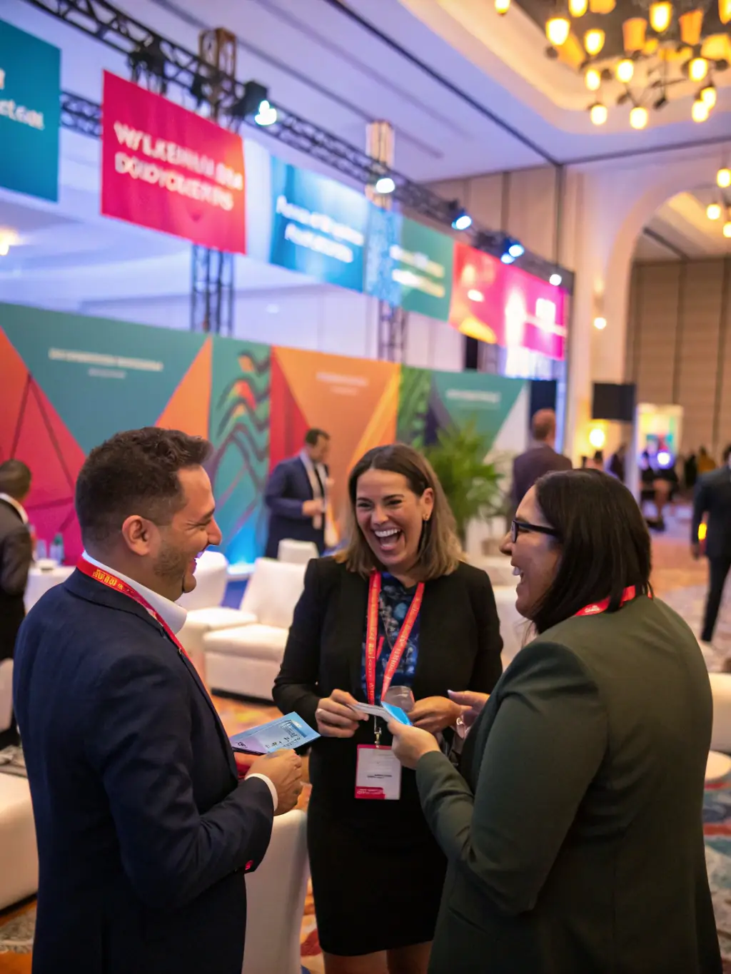 A dynamic photo of a networking session at a startup conference in Delhi, India, showcasing attendees exchanging ideas and business cards.