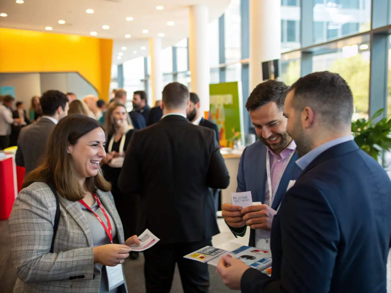 A visually appealing image of a networking session, showcasing attendees connecting and exchanging ideas in a relaxed and professional environment.