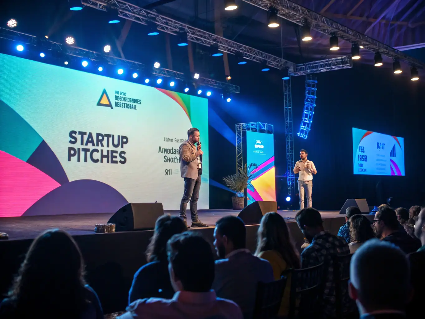 A photo of a startup showcase at a trustpilotx.site conference, featuring innovative products and enthusiastic entrepreneurs.