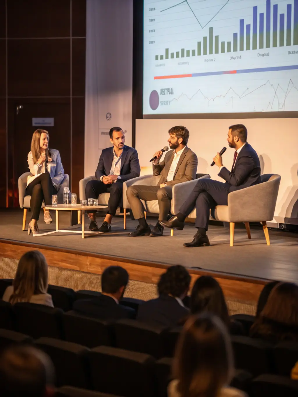 A vibrant image capturing a panel discussion at a startup conference in Bangalore, India, featuring diverse panelists and engaged audience members.
